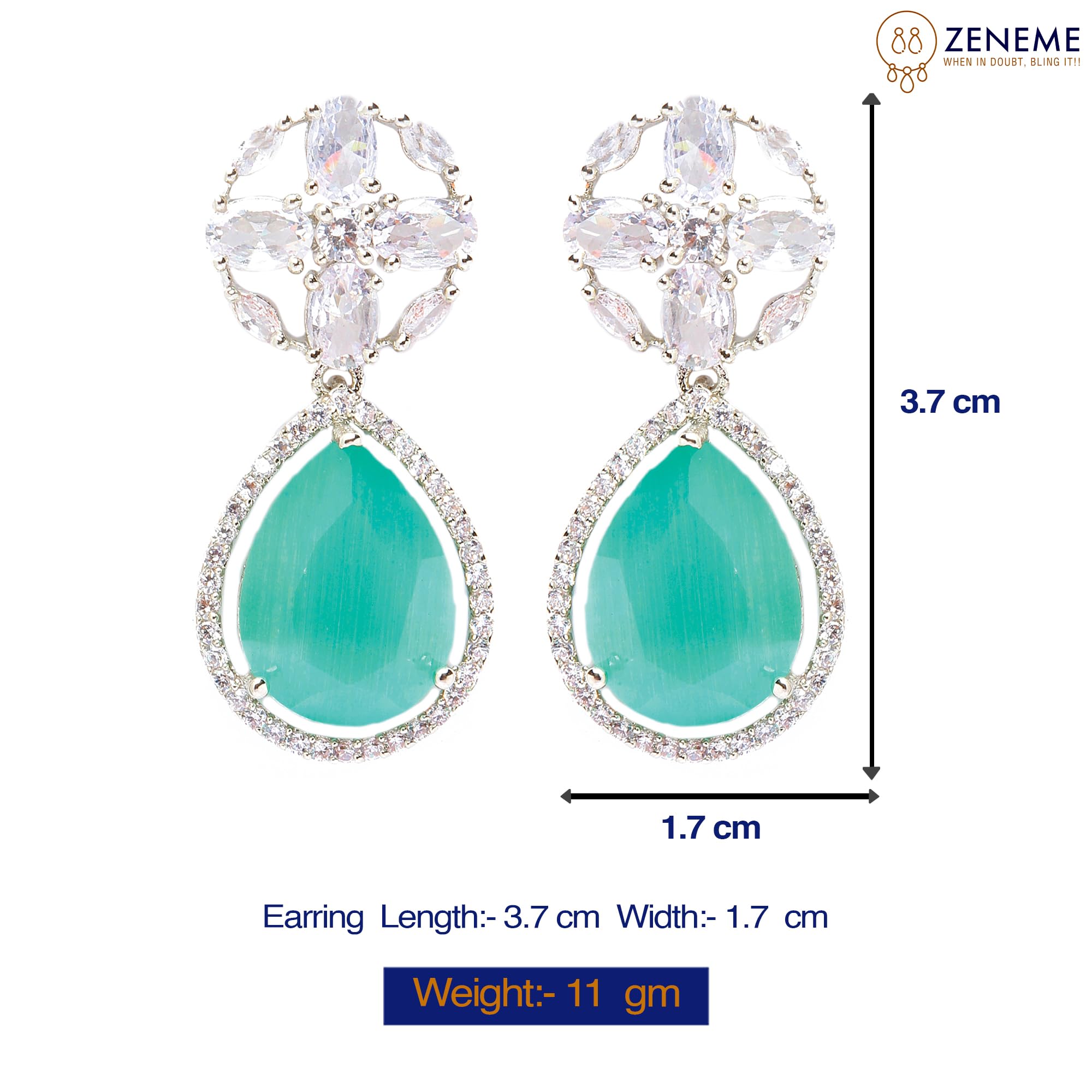 Rhodium-Plated Teardrop & Floral Drop Earrings